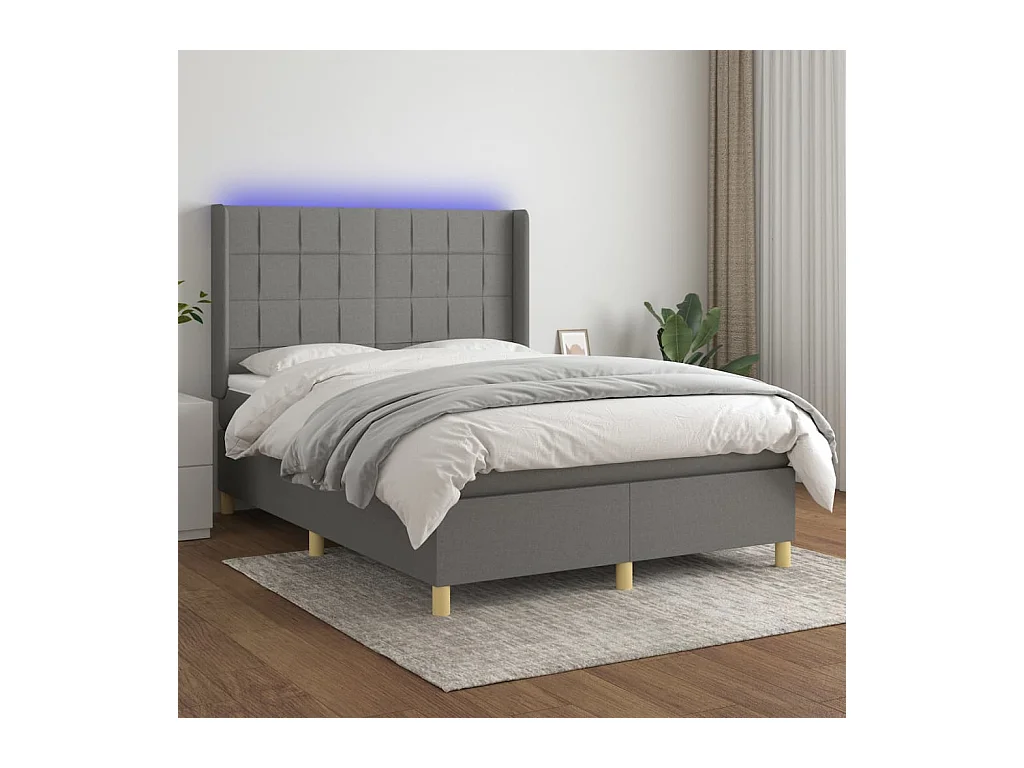 Sommier tapissier et matelas et LED Gris foncé 140x190 cm Tissu