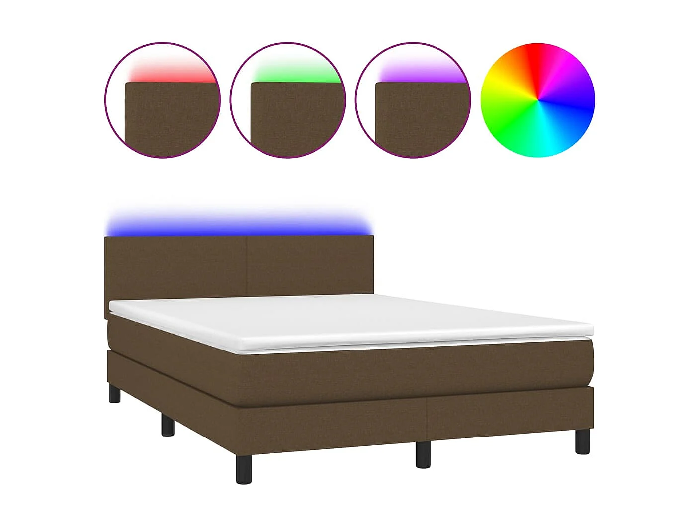 Sommier tapissier matelas et LED Marron foncé 140x200 cm Tissu