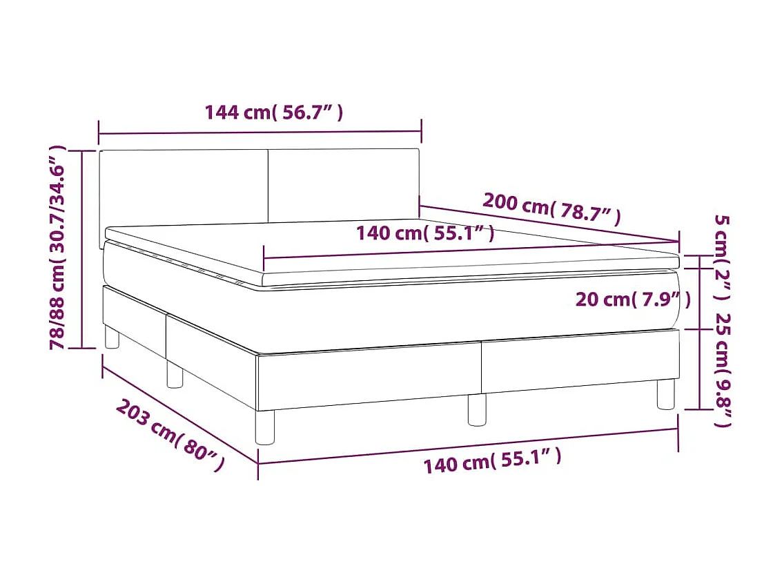 Sommier tapissier matelas et LED Marron foncé 140x200 cm Tissu