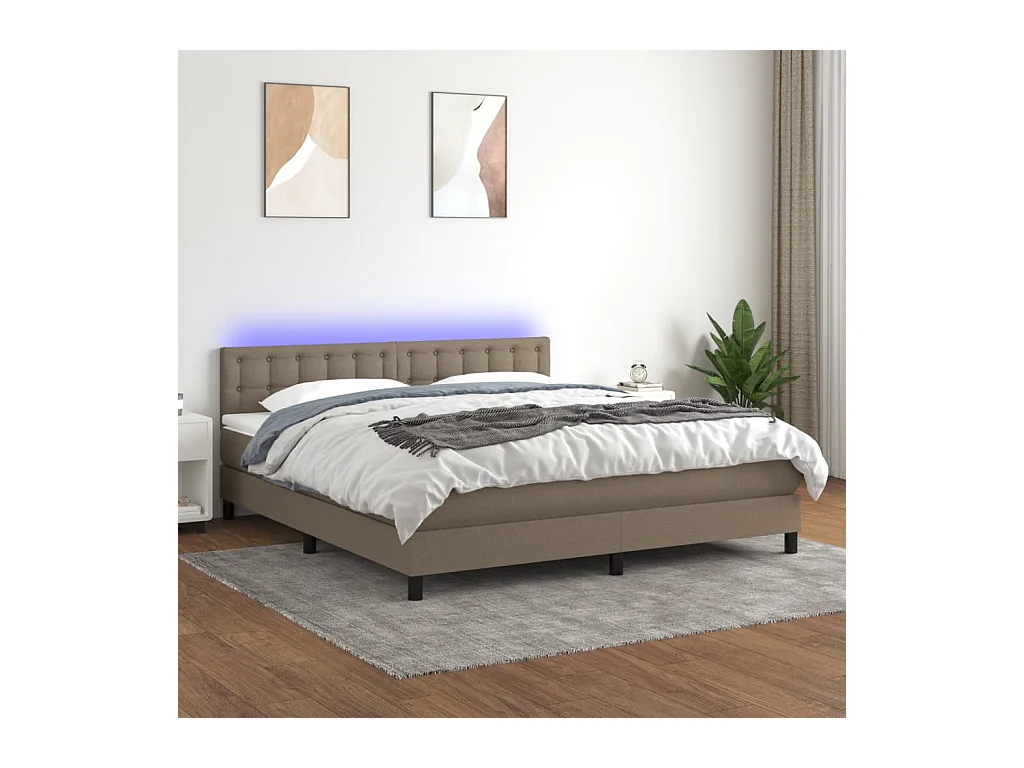 Sommier tapissier avec matelas et LED Taupe 180x200 cm Tissu