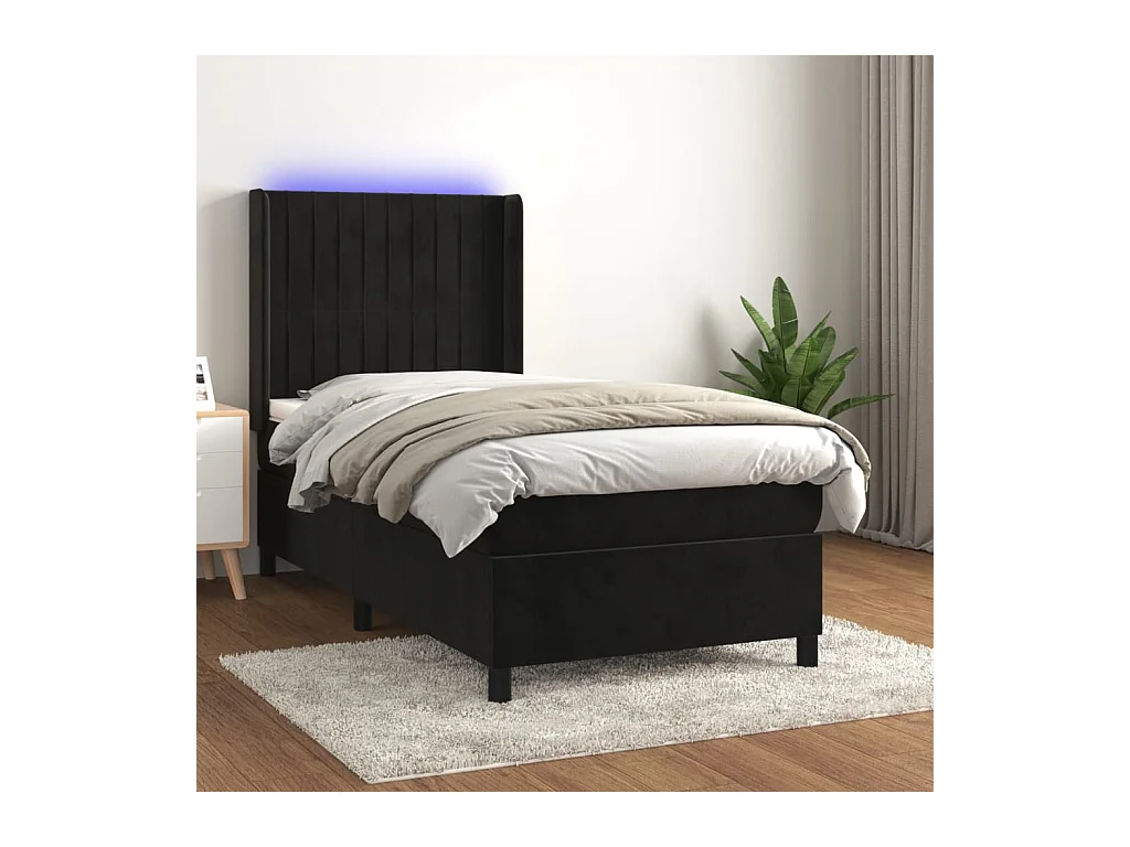 Cama box spring c/ colchão/LED 100x200 cm veludo preto