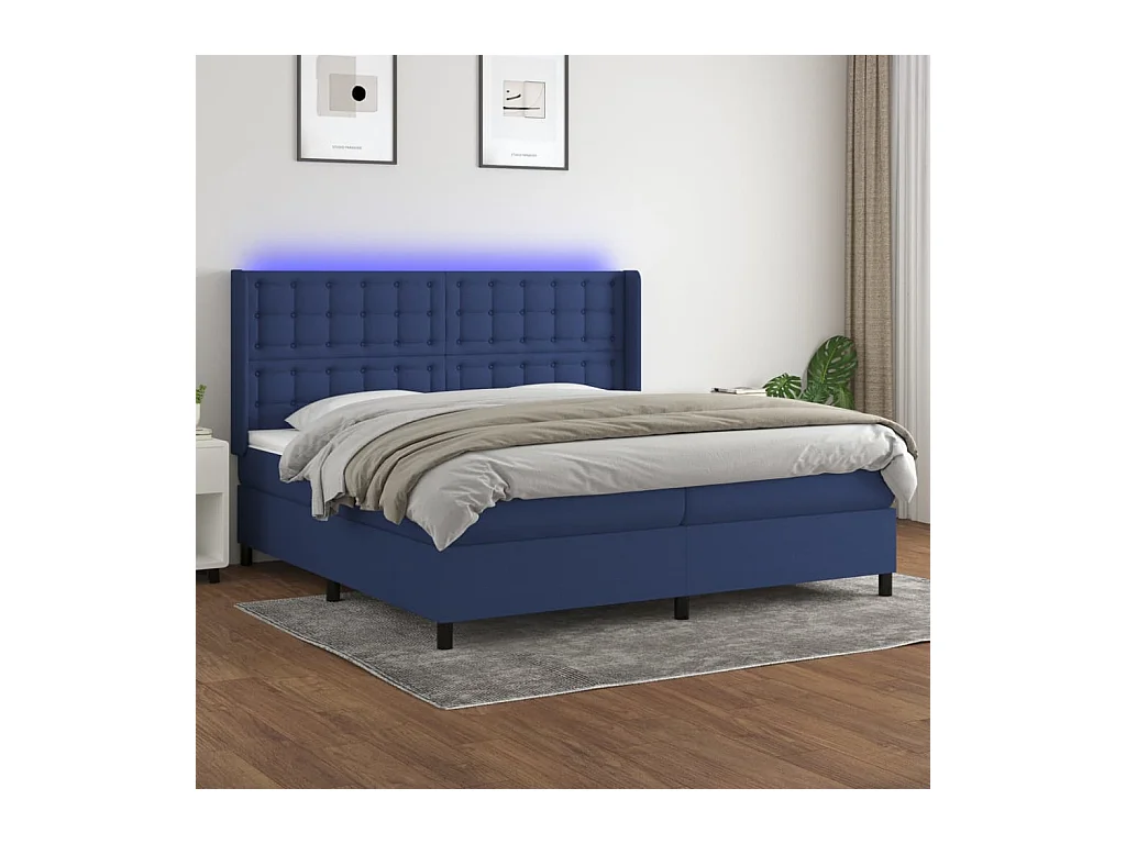Sommier tapissier et matelas et LED Bleu 200x200 cm Tissu
