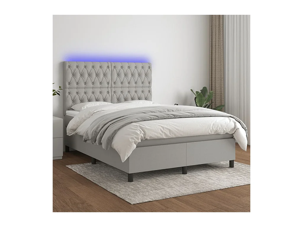 Sommier tapissier et matelas et LED Gris clair 140x190 cm Tissu
