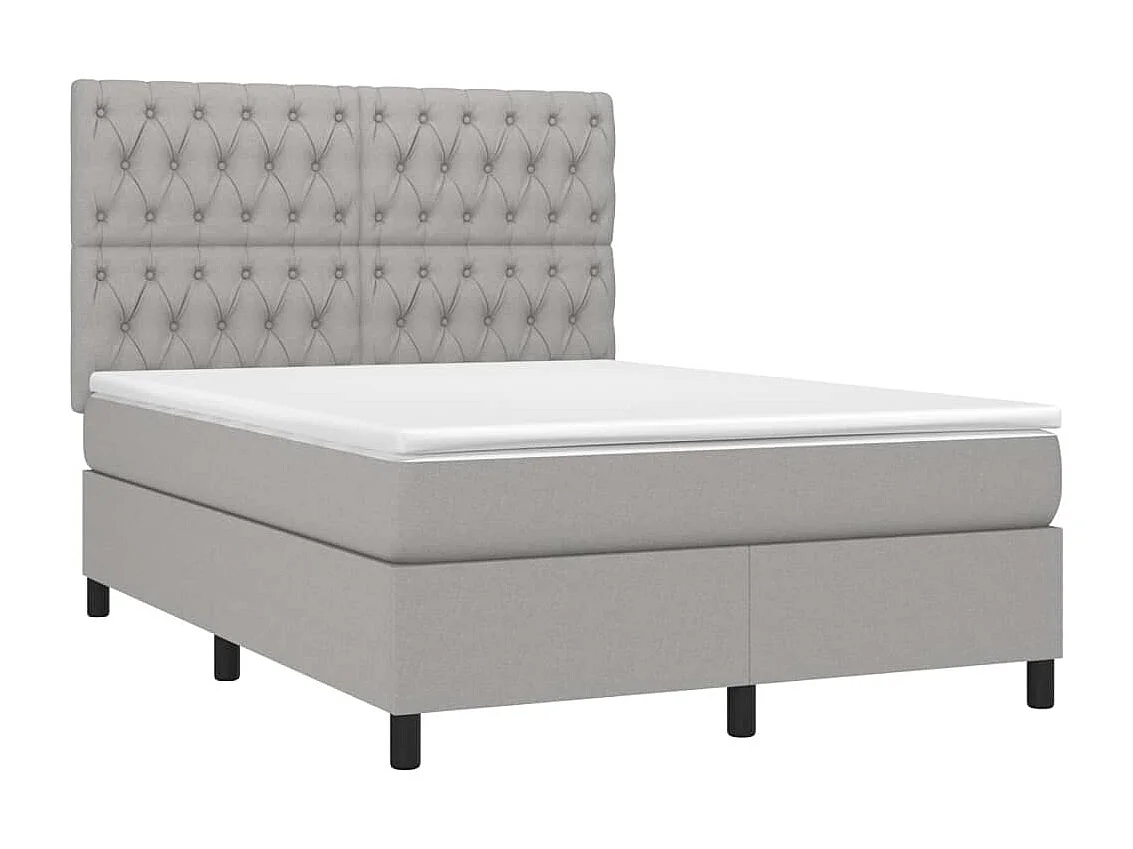 Sommier tapissier et matelas et LED Gris clair 140x190 cm Tissu