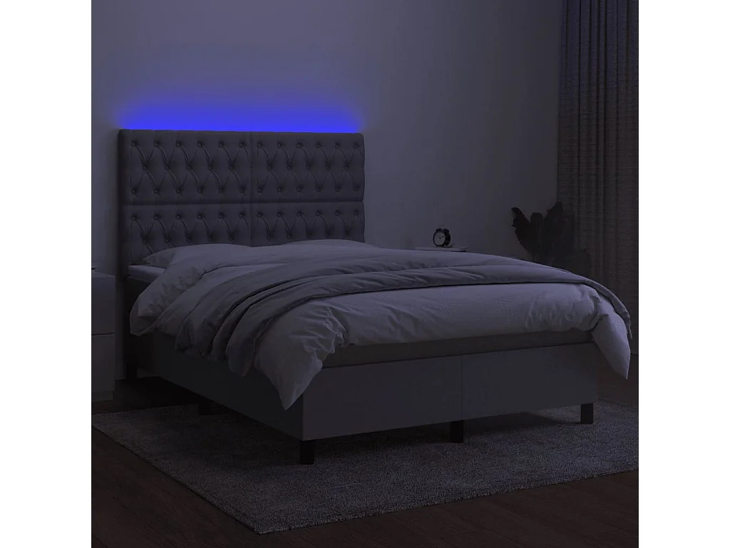 Sommier tapissier et matelas et LED Gris clair 140x190 cm Tissu