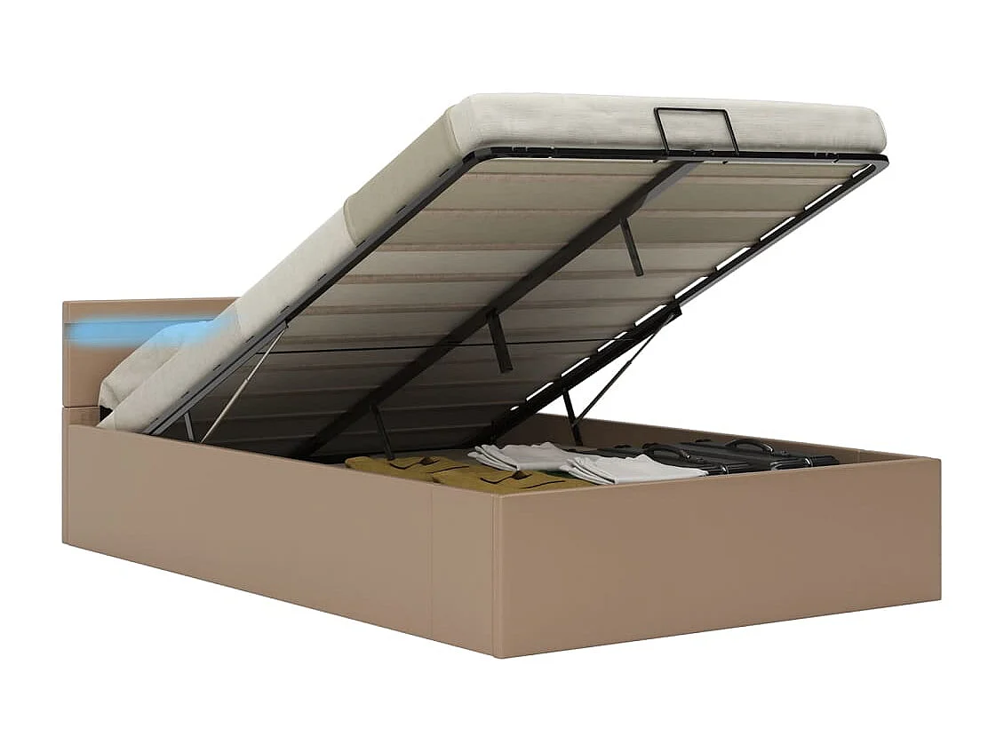 Cama canapé hidráulica LED cuero sintético capuchino 120x200 cm
