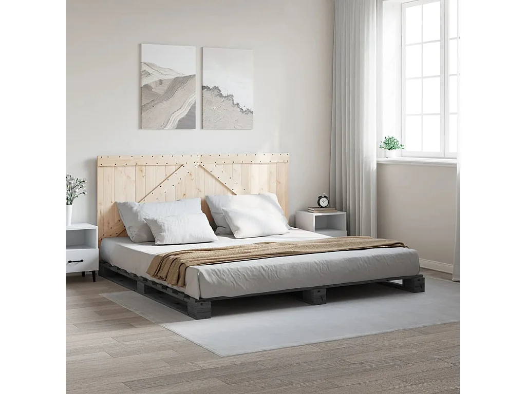 Estructura de cama con cabecero madera de pino gris 200x200cm
