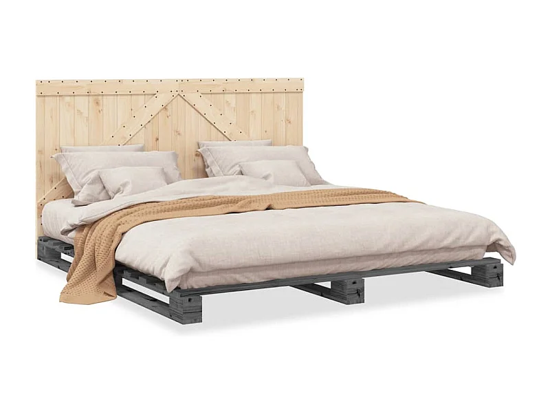 Estructura de cama con cabecero madera de pino gris 200x200cm