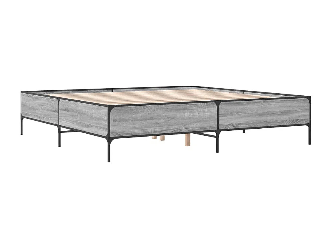 Estructura cama madera ingeniería metal gris Sonoma 180x200 cm