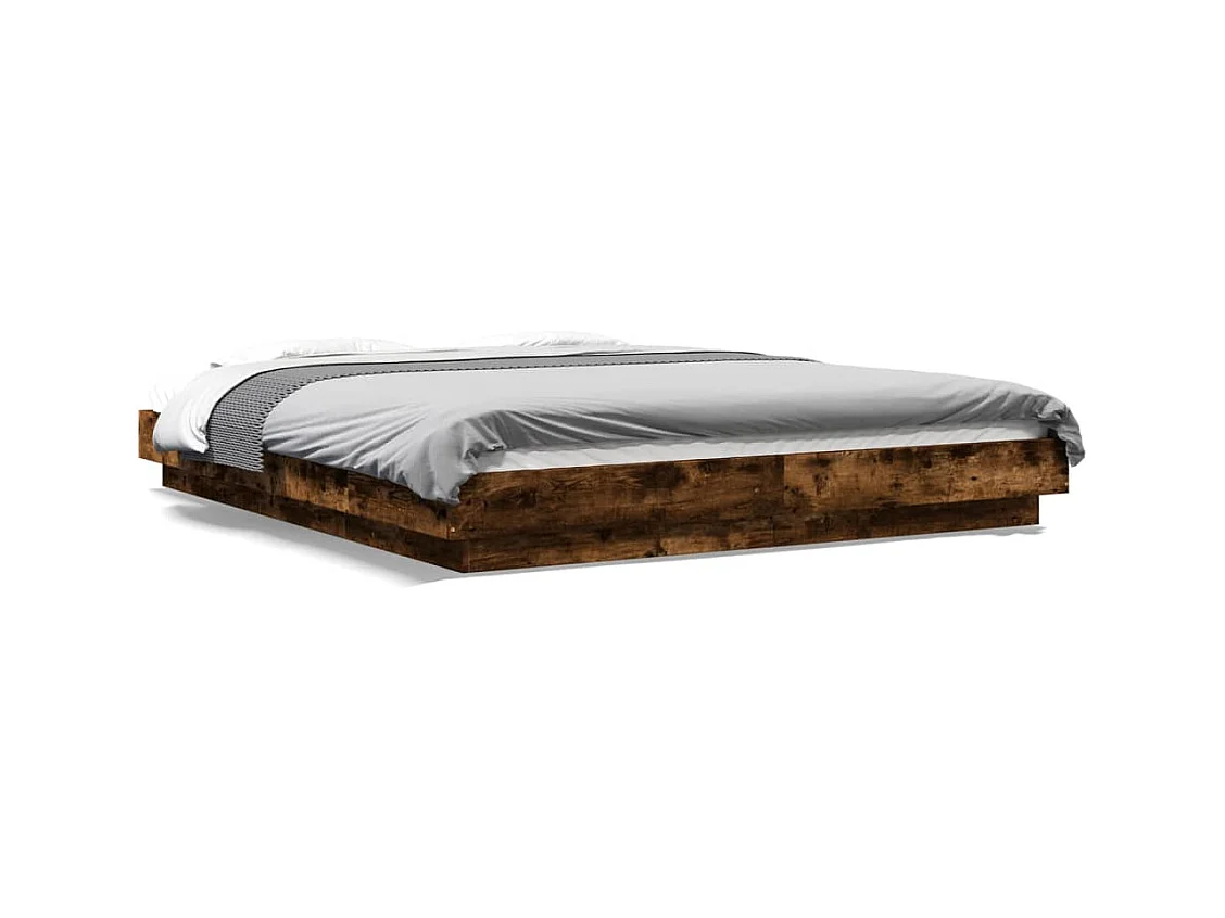 Estrutura cama c/ luzes LED derivados madeira carvalho fumado