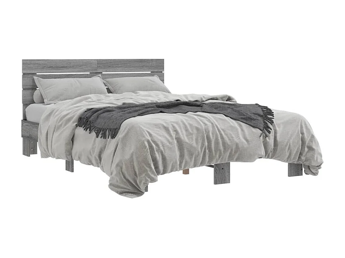 Estructura cama madera ingeniería metal gris Sonoma 135x190 cm