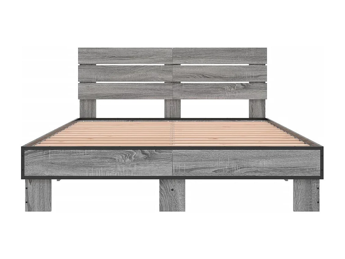 Estructura cama madera ingeniería metal gris Sonoma 135x190 cm