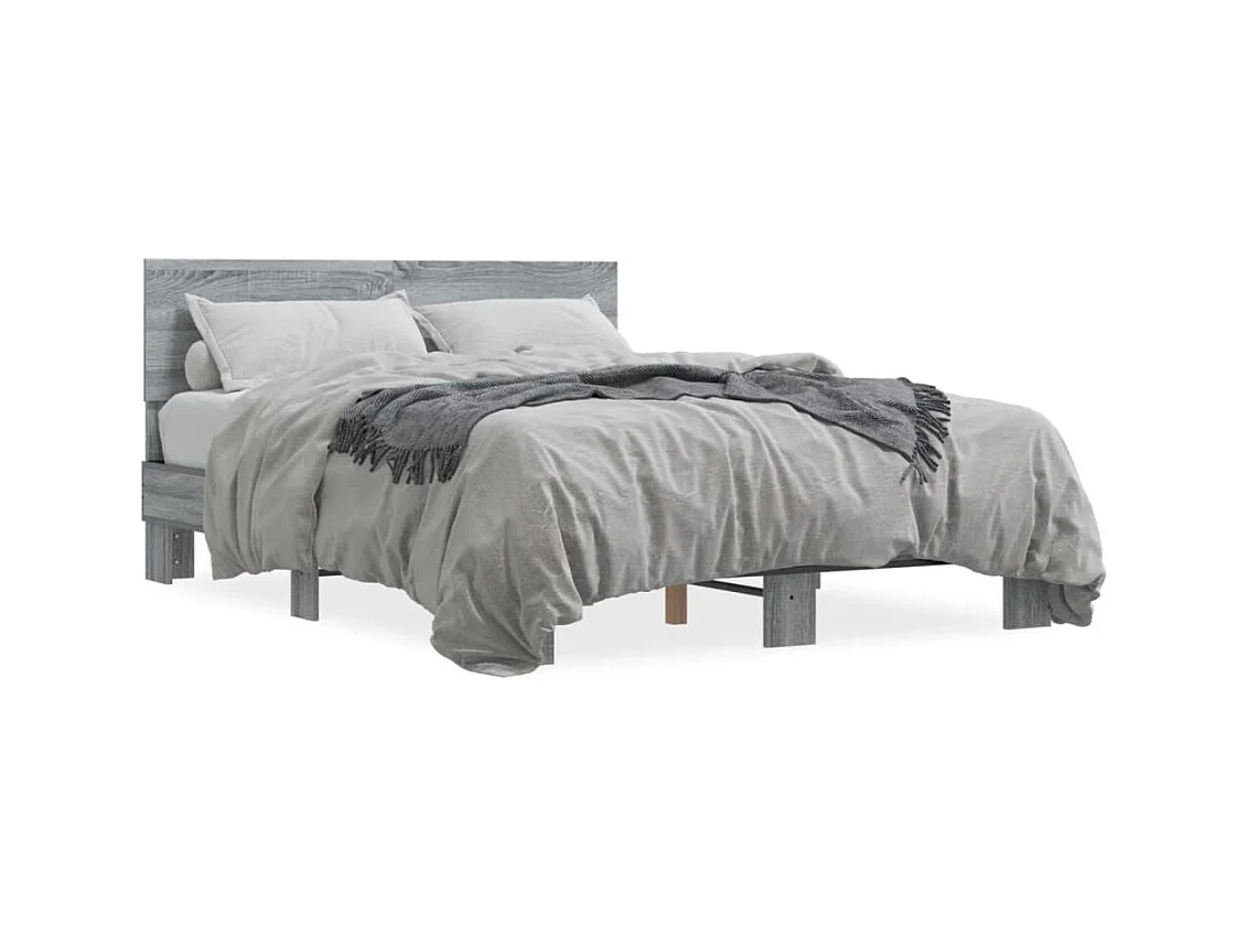 Estructura cama madera ingeniería metal gris Sonoma 120x200 cm
