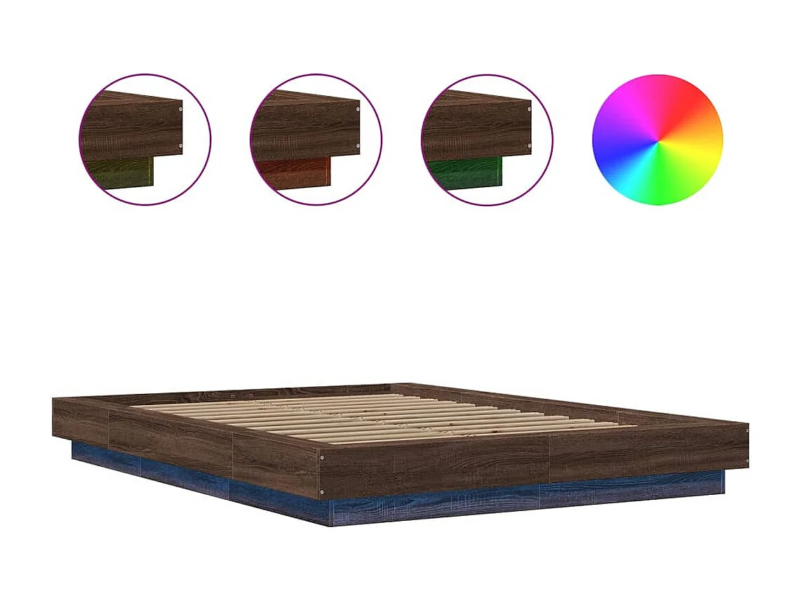 Estructura cama con luces LED madera marrón roble 120x190 cm