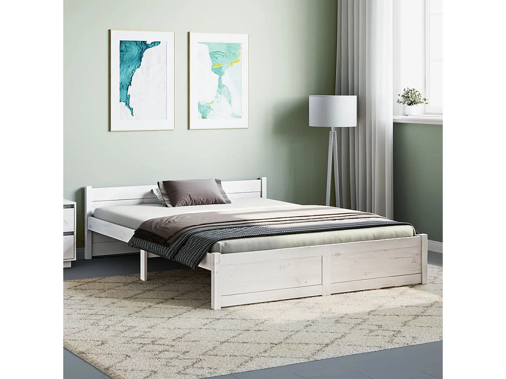 Cadre de lit Blanc Bois massif 140x190 cm