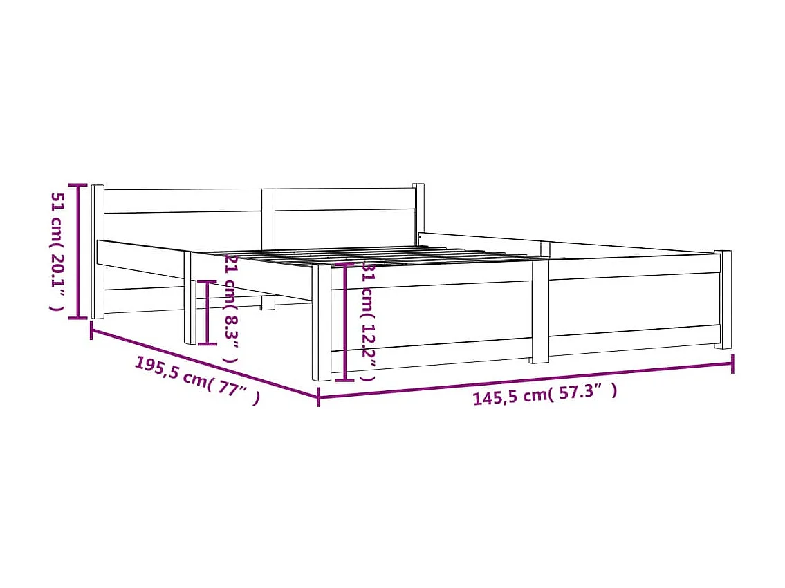 Cadre de lit Blanc Bois massif 140x190 cm