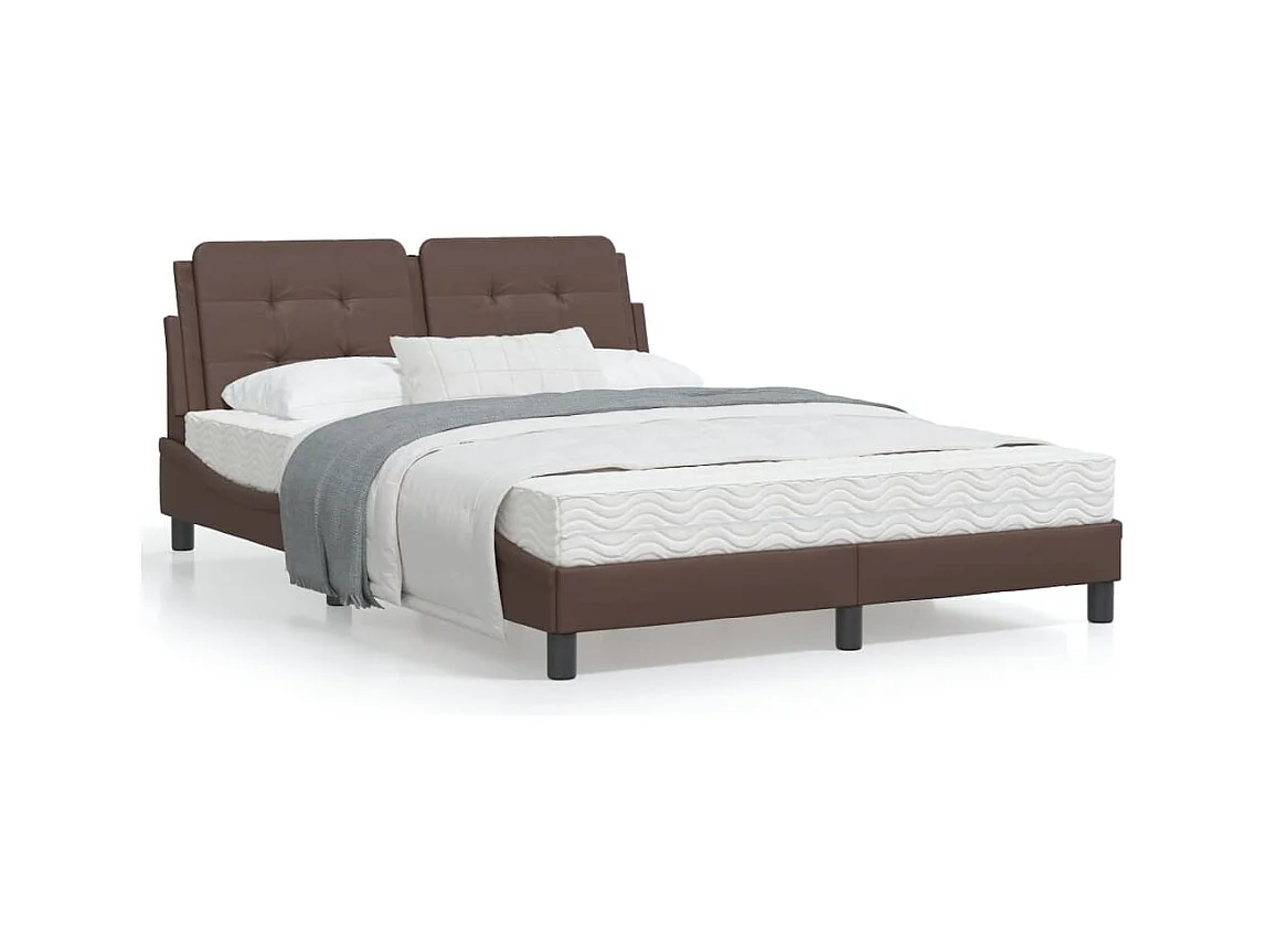 Estrutura cama c/ cabeceira couro artificial 140x190cm castanho