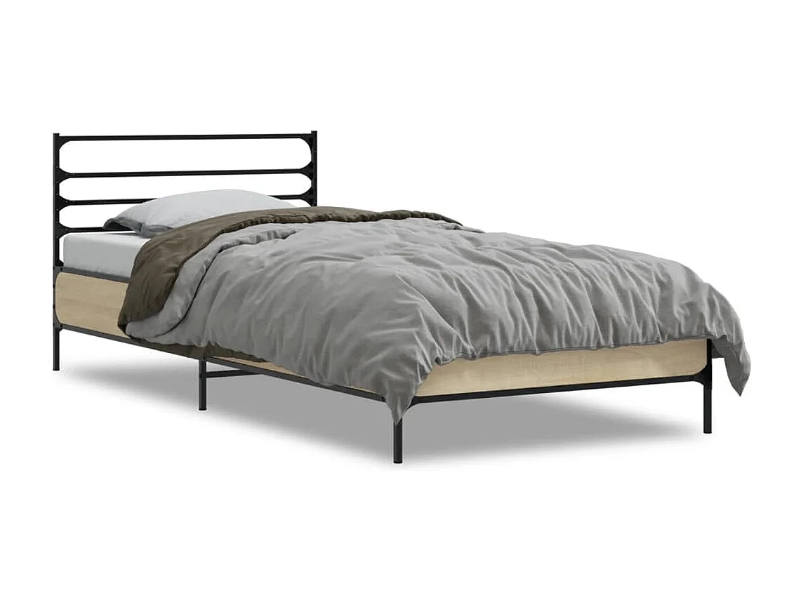 Estructura cama madera ingeniería metal roble Sonoma 100x200 cm