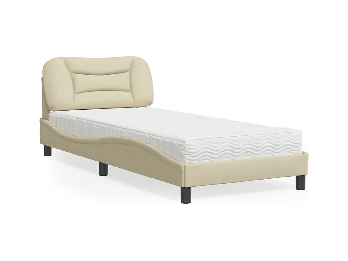 Lit avec matelas crème 90x200 cm tissu