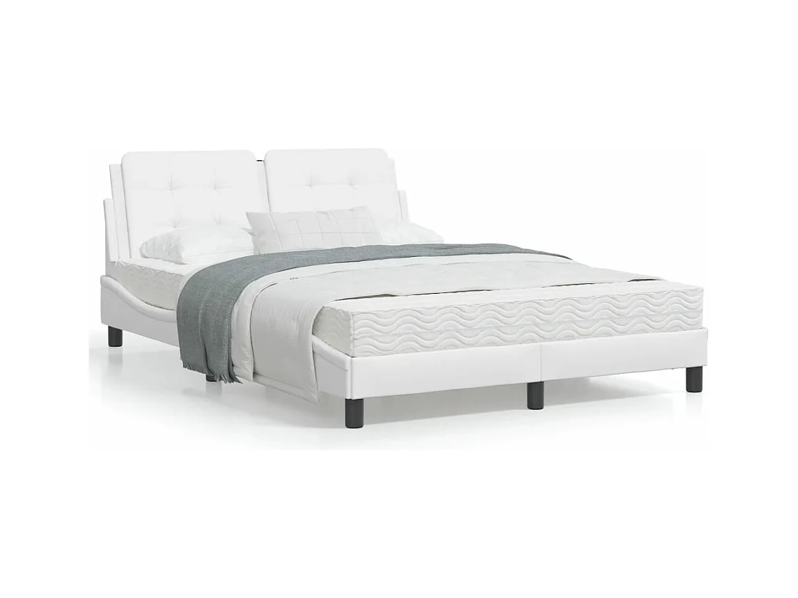 Cama com colchão 140x190 cm couro artificial branco