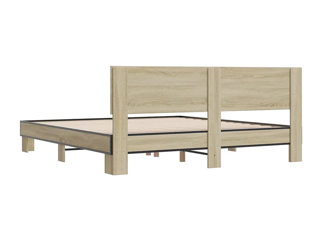 Estructura cama madera ingeniería metal roble Sonoma 200x200 cm