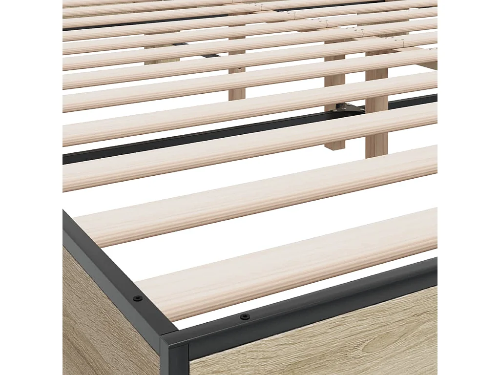 Estructura cama madera ingeniería metal roble Sonoma 200x200 cm