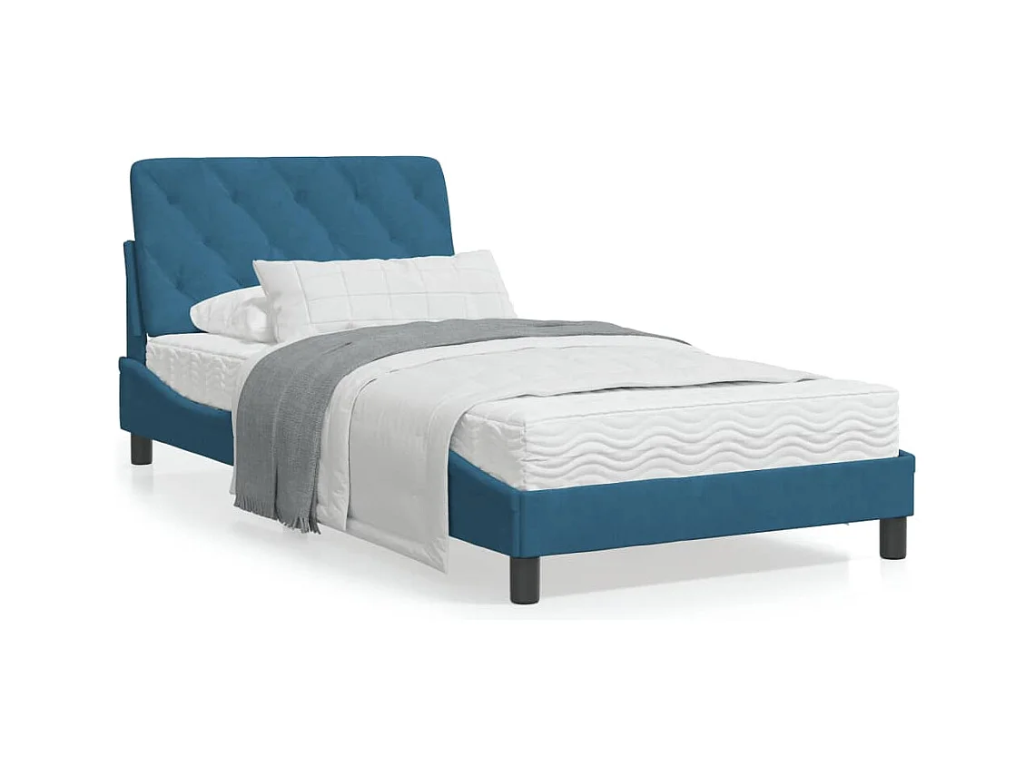 Cama con colchón terciopelo azul 100x200 cm