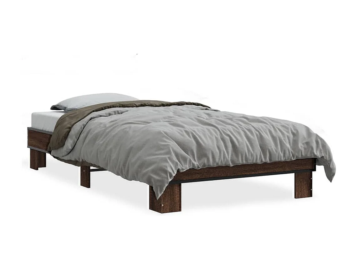 Estructura cama madera ingeniería metal marrón roble 100x200 cm