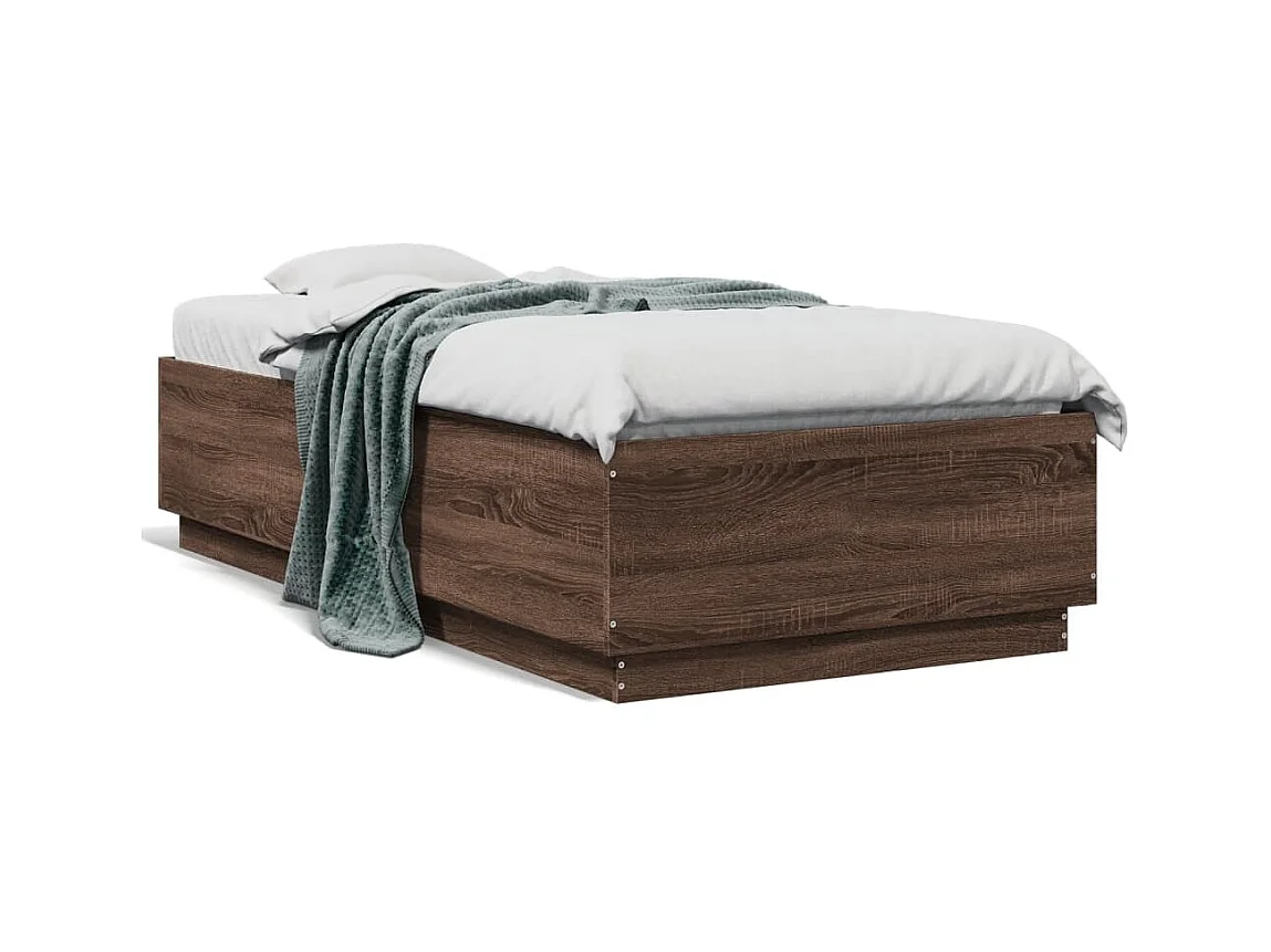 Cadre de lit avec lumières LED chêne marron 90x190 cm