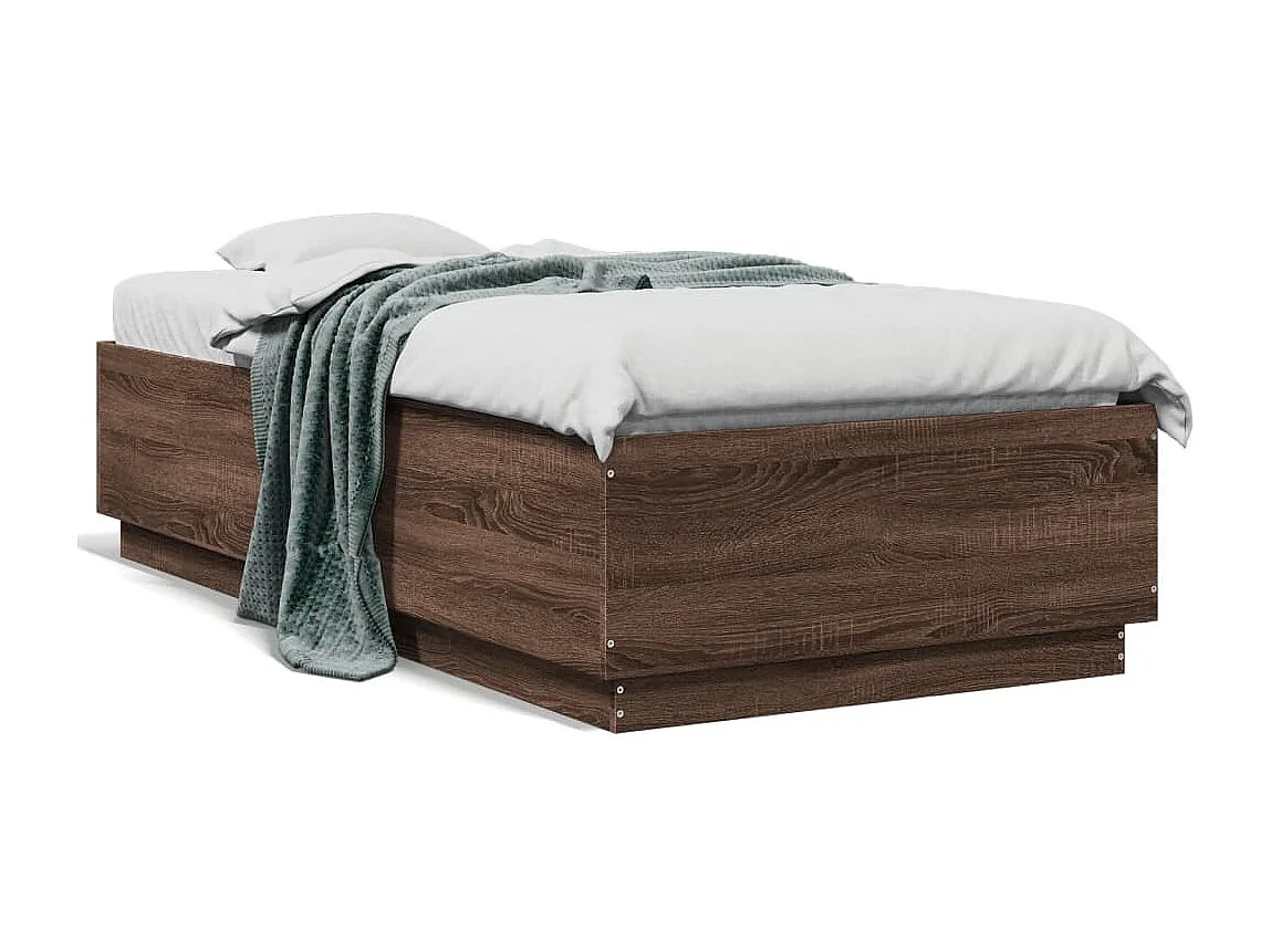 Estructura cama con luces LED madera roble marrón 90x190 cm