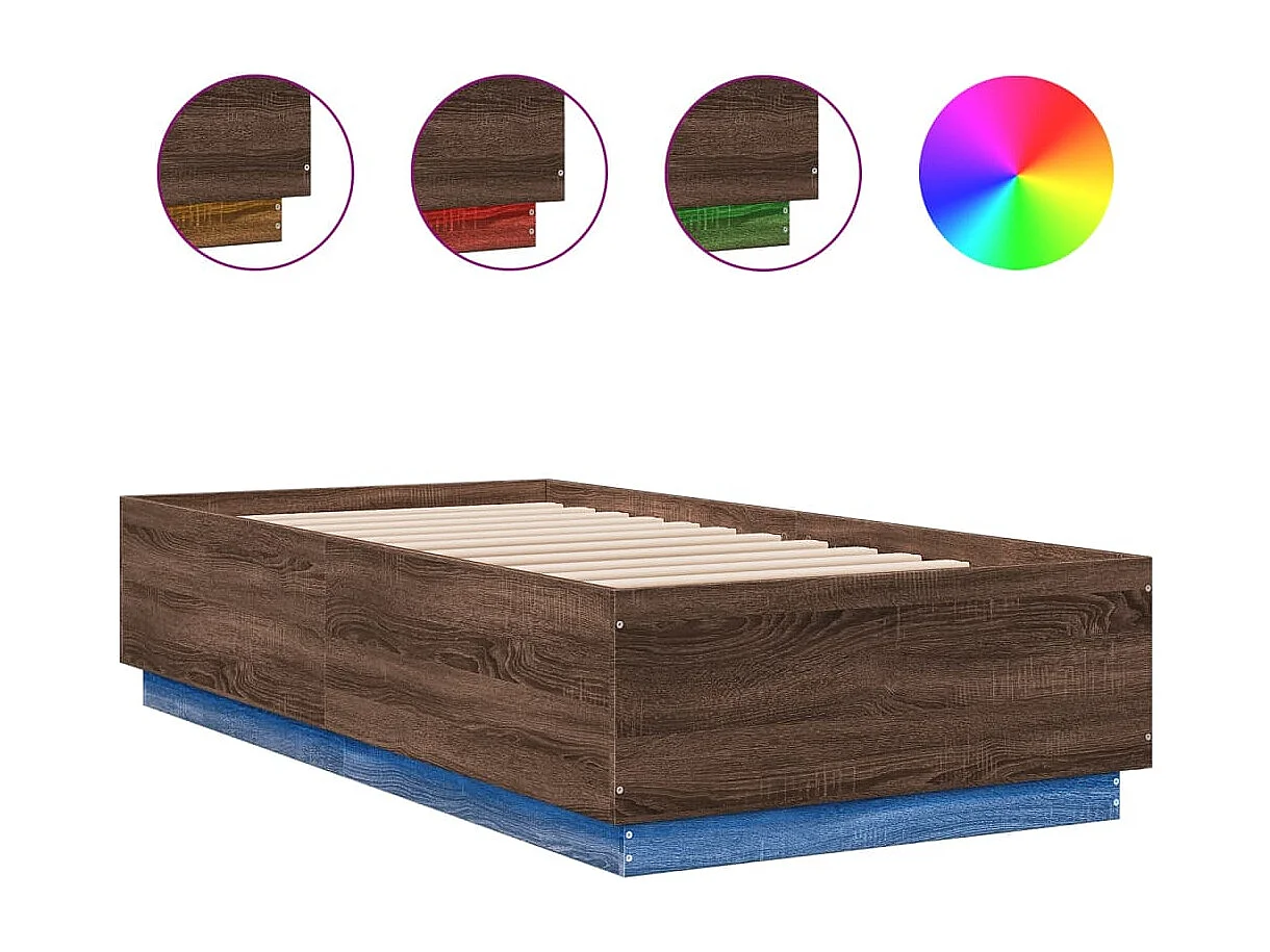 Estructura cama con luces LED madera roble marrón 90x190 cm