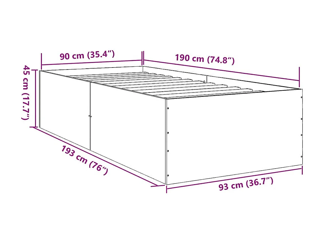 Estrutura de cama 90x190 cm derivados de madeira cinza cimento