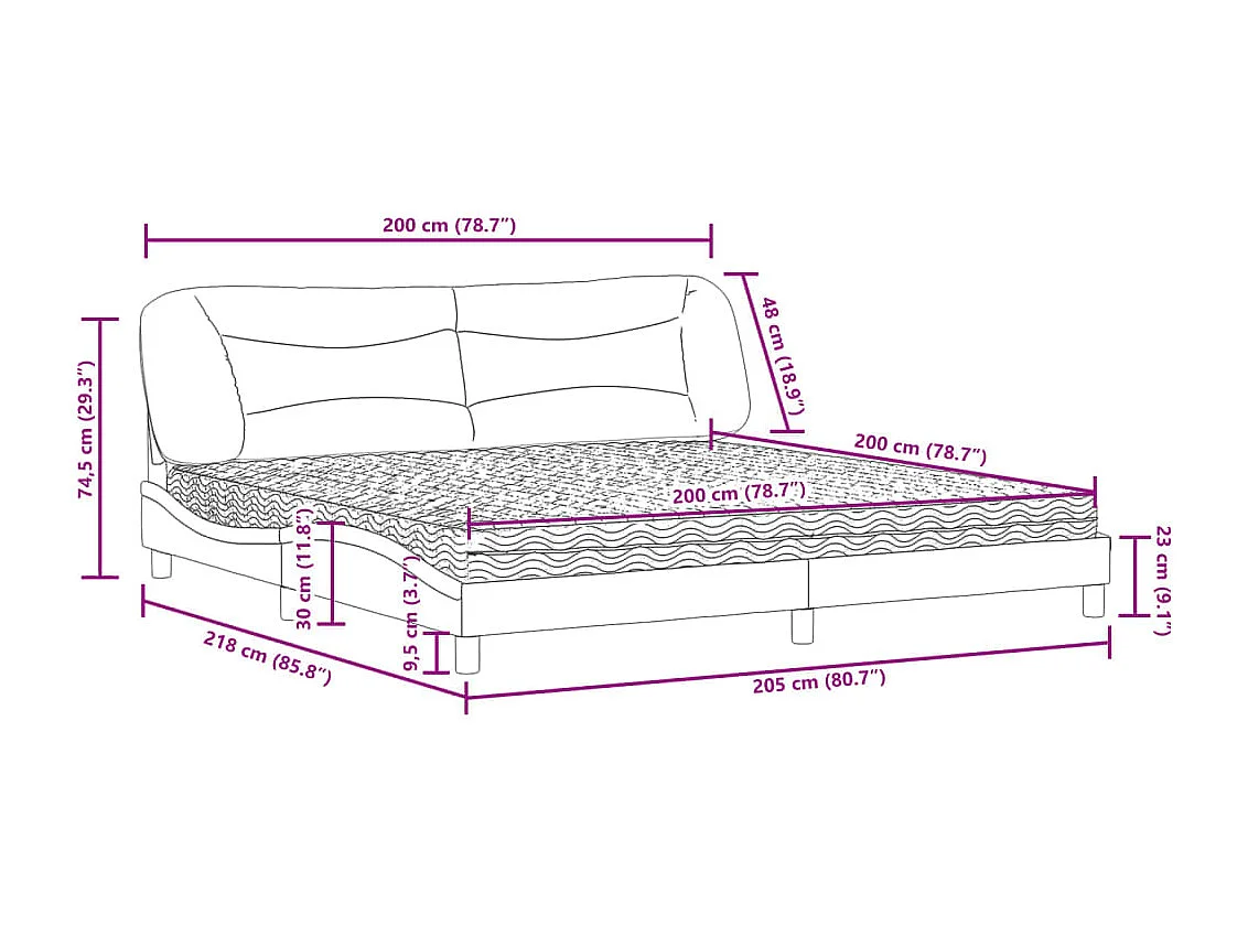 Cama com colchão 200x200 cm tecido cinzento-escuro