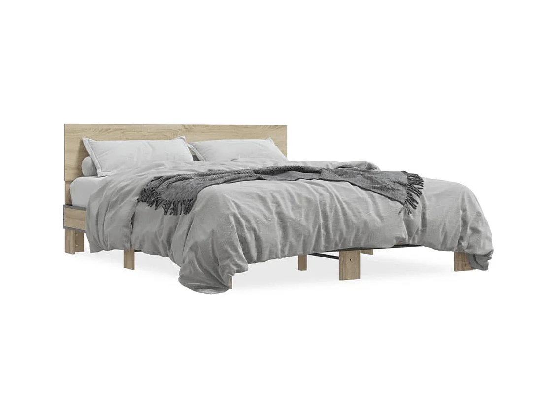 Cadre de lit chêne sonoma 160x200 cm bois d'ingénierie et métal