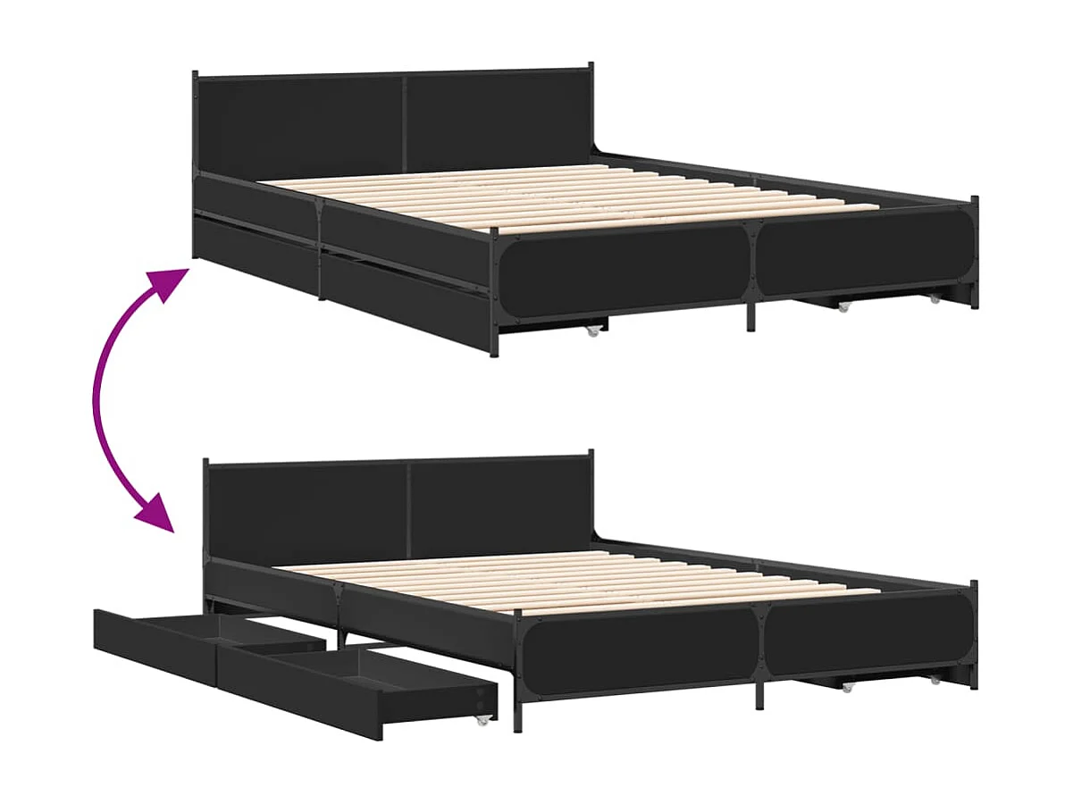 Cama con cajones madera de ingeniería negro 135x190 cm