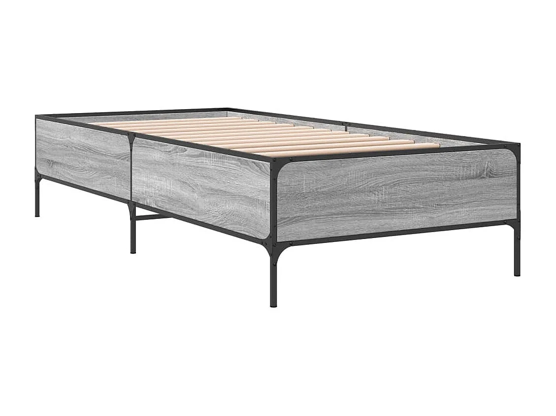 Estructura cama madera ingeniería metal gris Sonoma 90x190 cm