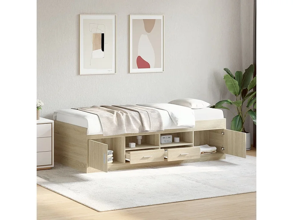 Sofá-cama com gavetas derivados de madeira carvalho sonoma