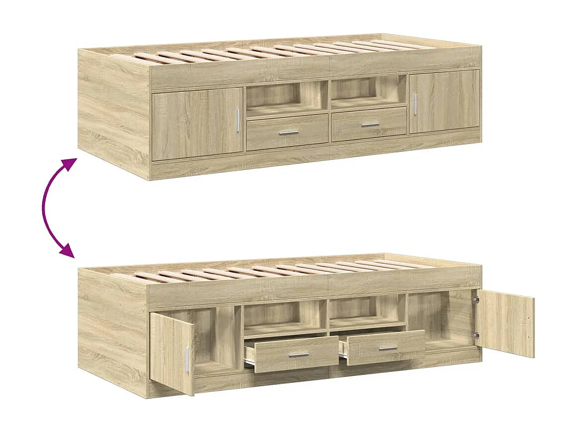 Tumbona con cajones madera ingeniería roble Sonoma 90x200 cm