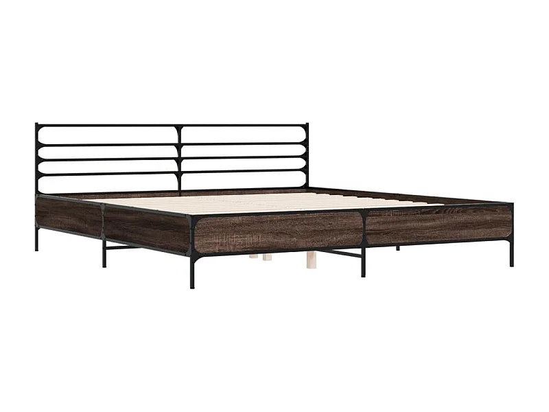 Estructura cama madera ingeniería metal marrón roble 200x200 cm