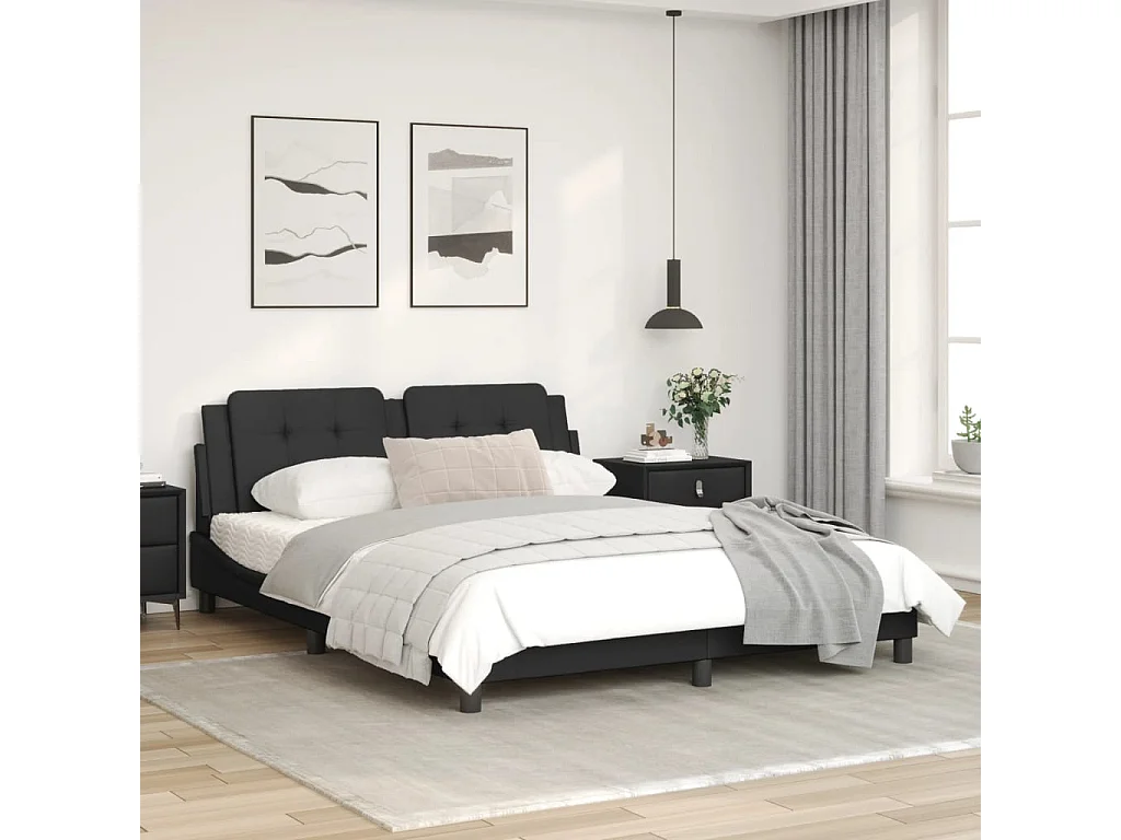Estrutura cama c/ cabeceira 160x200 cm couro artificial preto