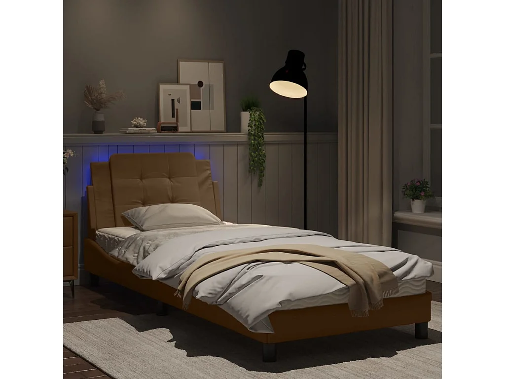 Estructura de cama con LED cuero sintético capuchino 90x190 cm