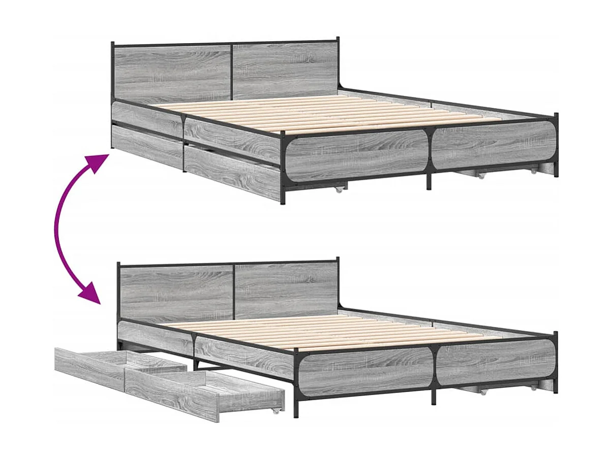Cadre de lit et tiroirs sonoma gris 135x190 cm bois ingénierie