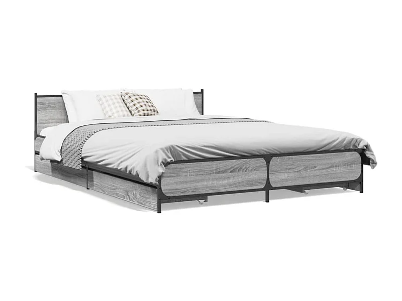 Cama con cajones madera de ingeniería gris Sonoma 135x190 cm