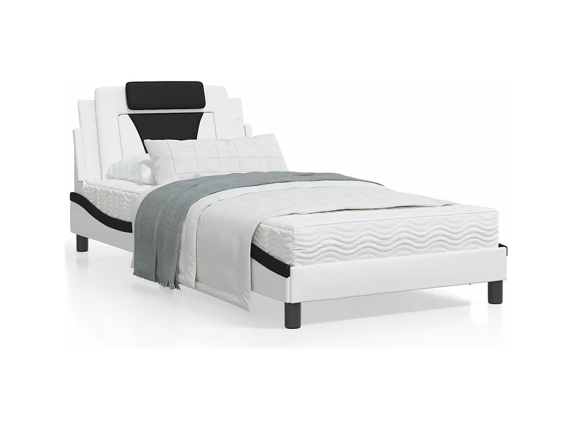 Lit avec matelas blanc et noir 100x200 cm similicuir