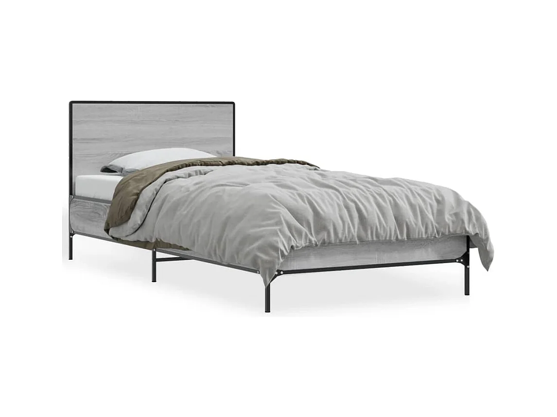 Estrutura de cama derivados de madeira e metal cinzento sonoma
