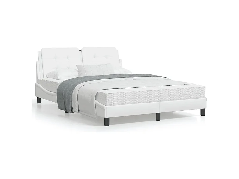 Estructura de cama cabecero cuero sintético blanco 140x200 cm