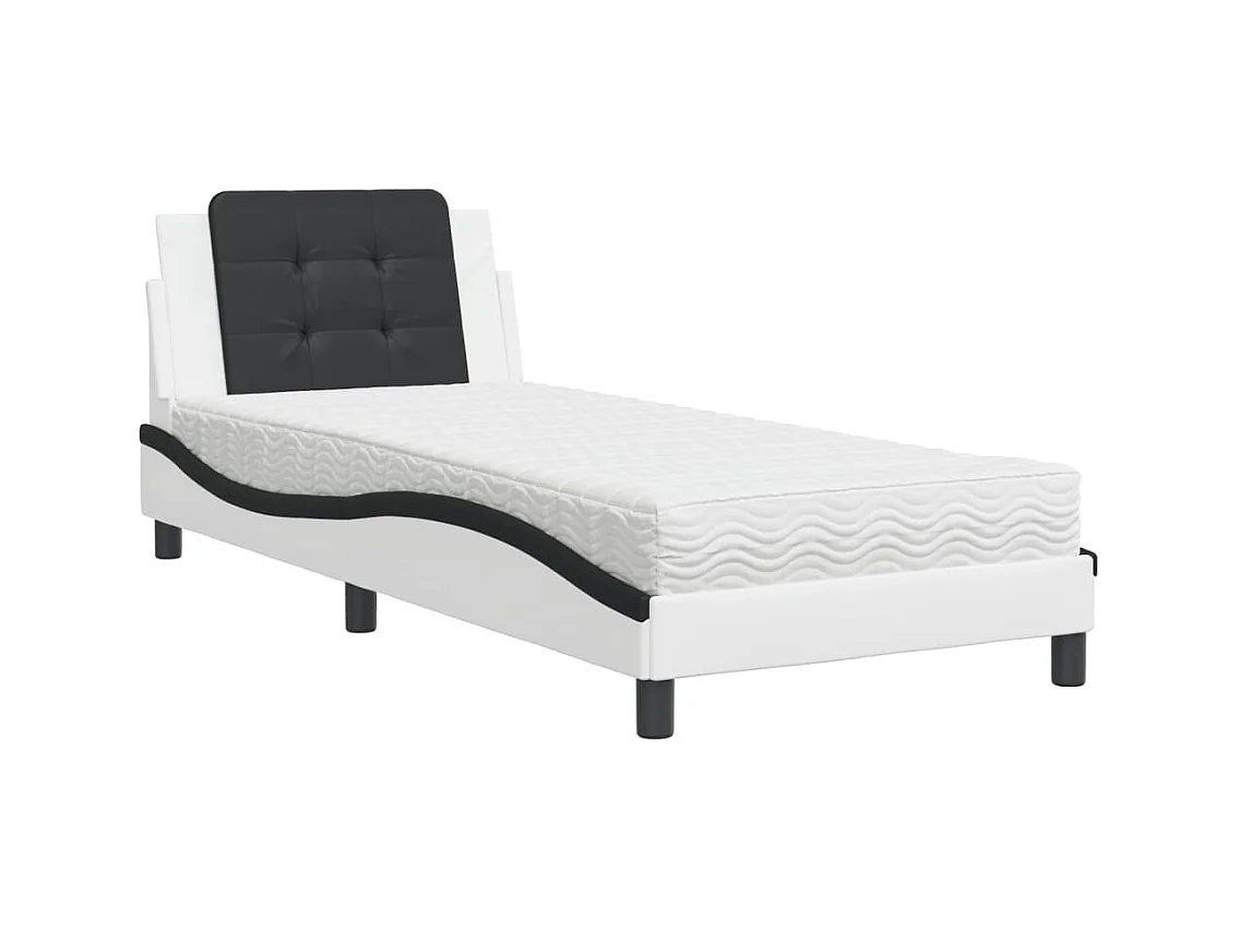 Cama com colchão 90x200 cm couro artificial branco e preto