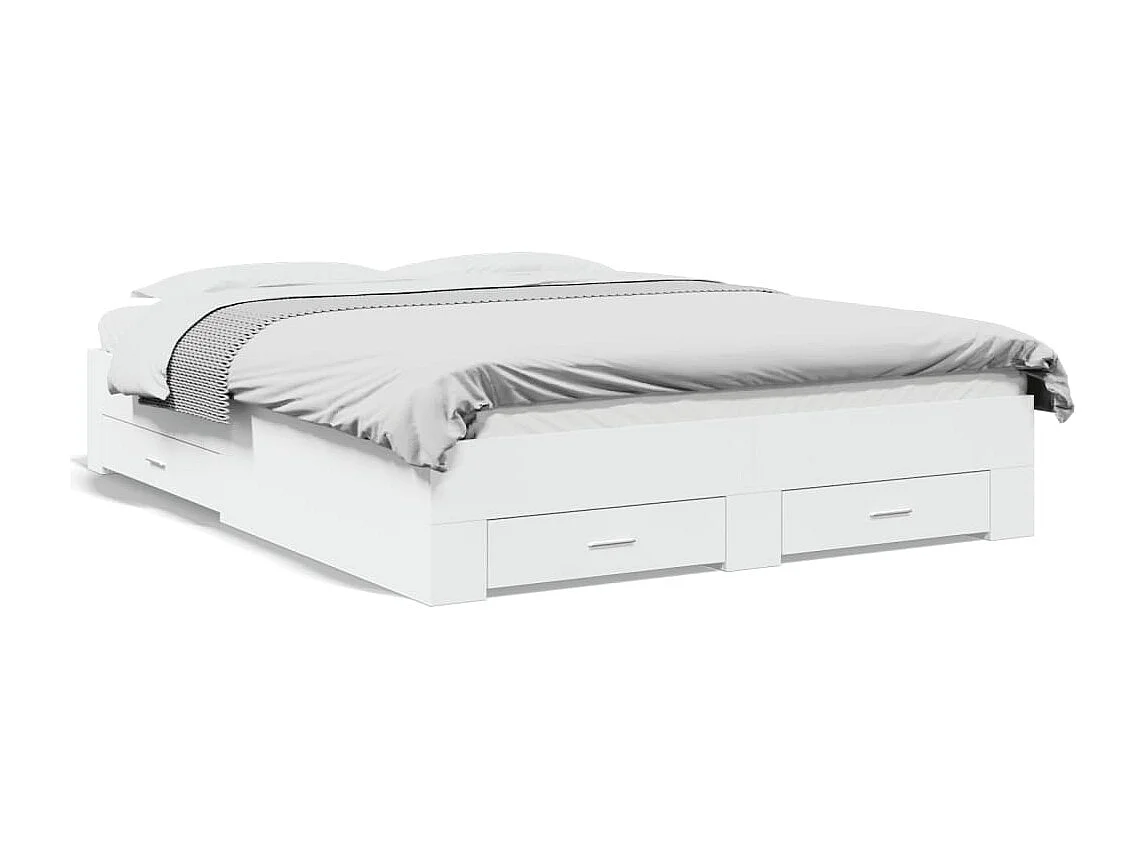Cadre de lit avec tiroirs blanc 140x200 cm bois d'ingénierie