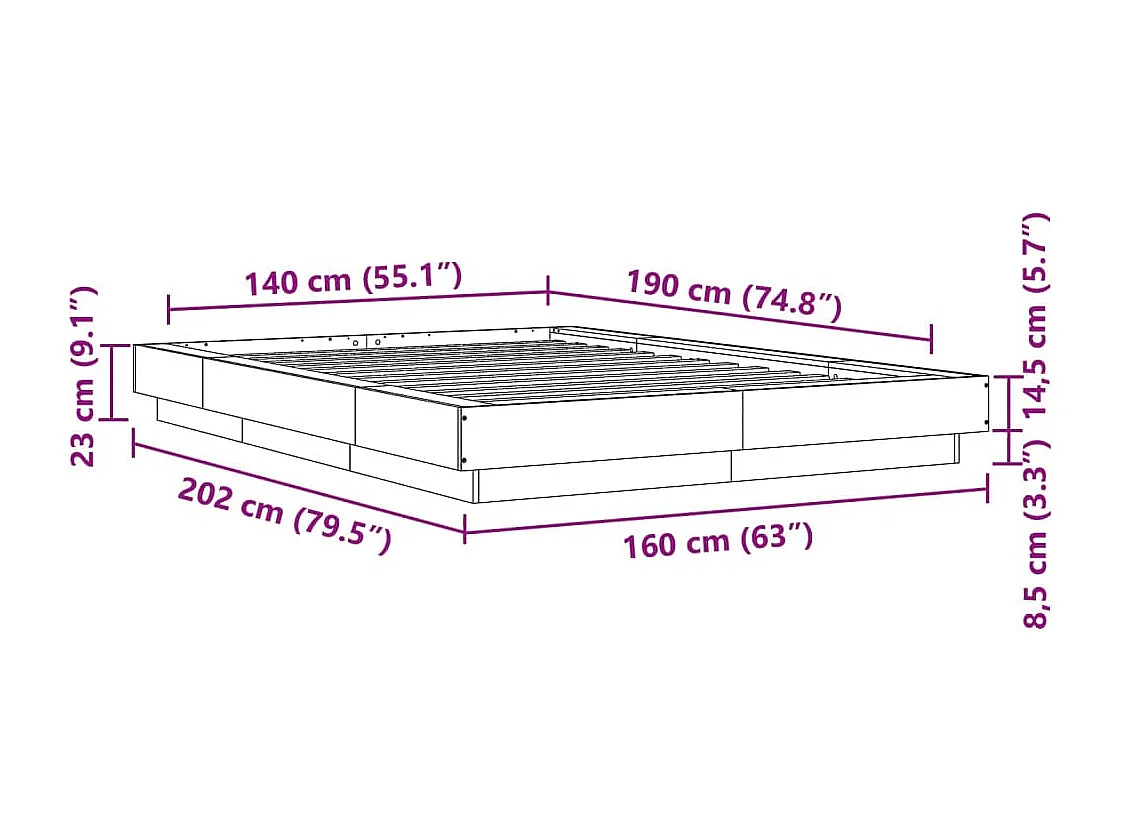 Estructura de cama madera de ingeniería roble ahumado 140x190cm