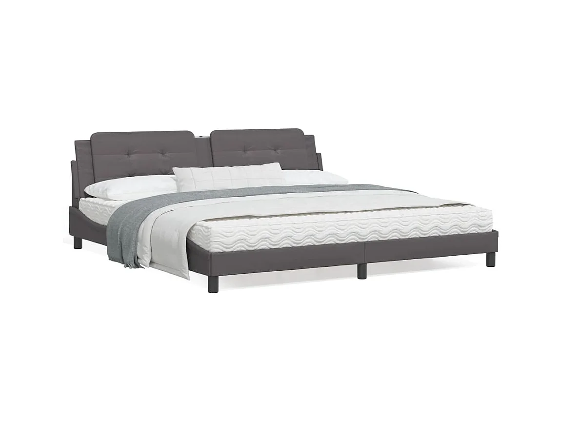 Lit avec matelas gris 200x200 cm similicuir